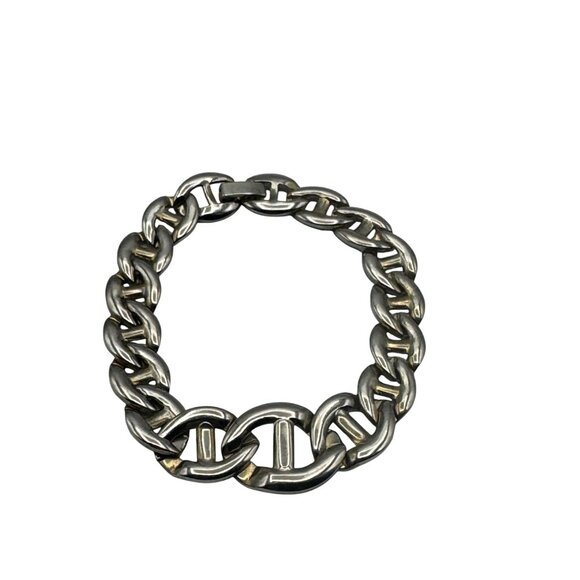 Silver Tone Anchor Link Chain Bracelet 7 Inch Vintage Bold Classic Design - Picture 1 of 5